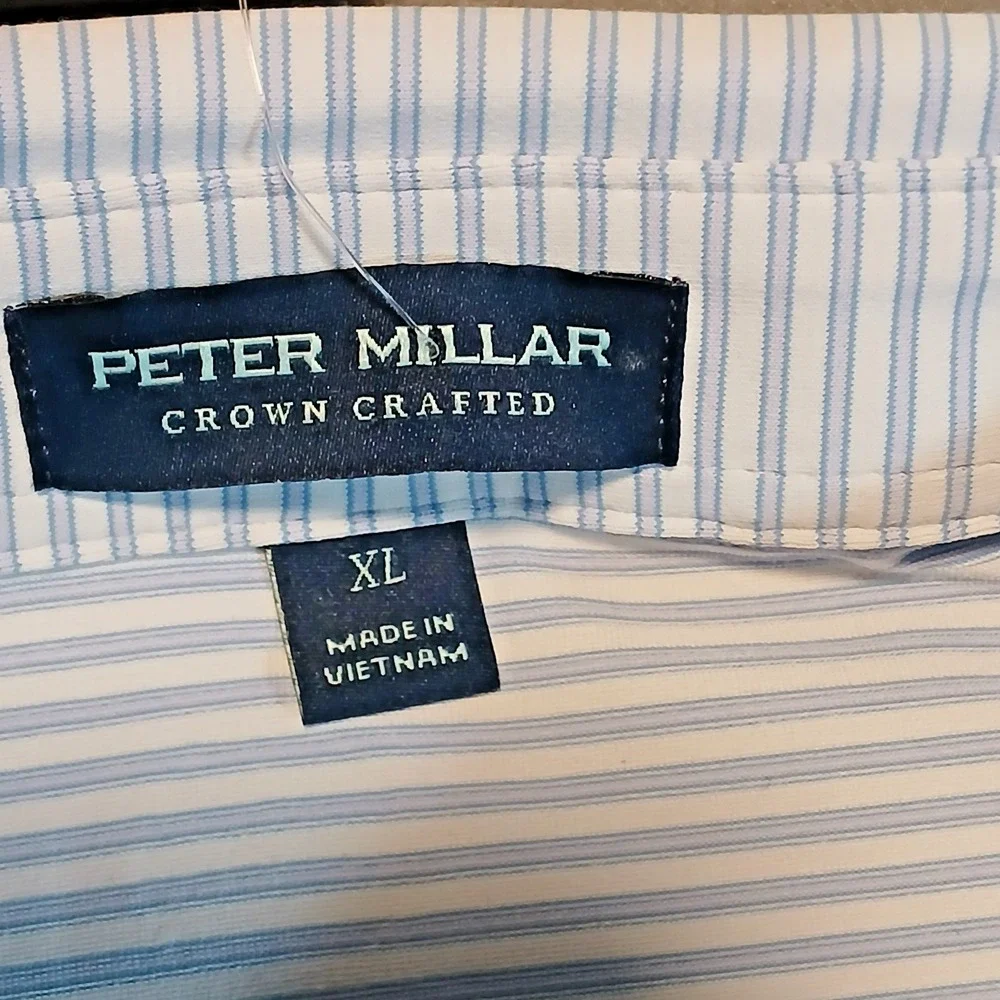 Peter Millar Crown Crafted Performance Striped Mesh Polo Shirt White Blue XL‎
